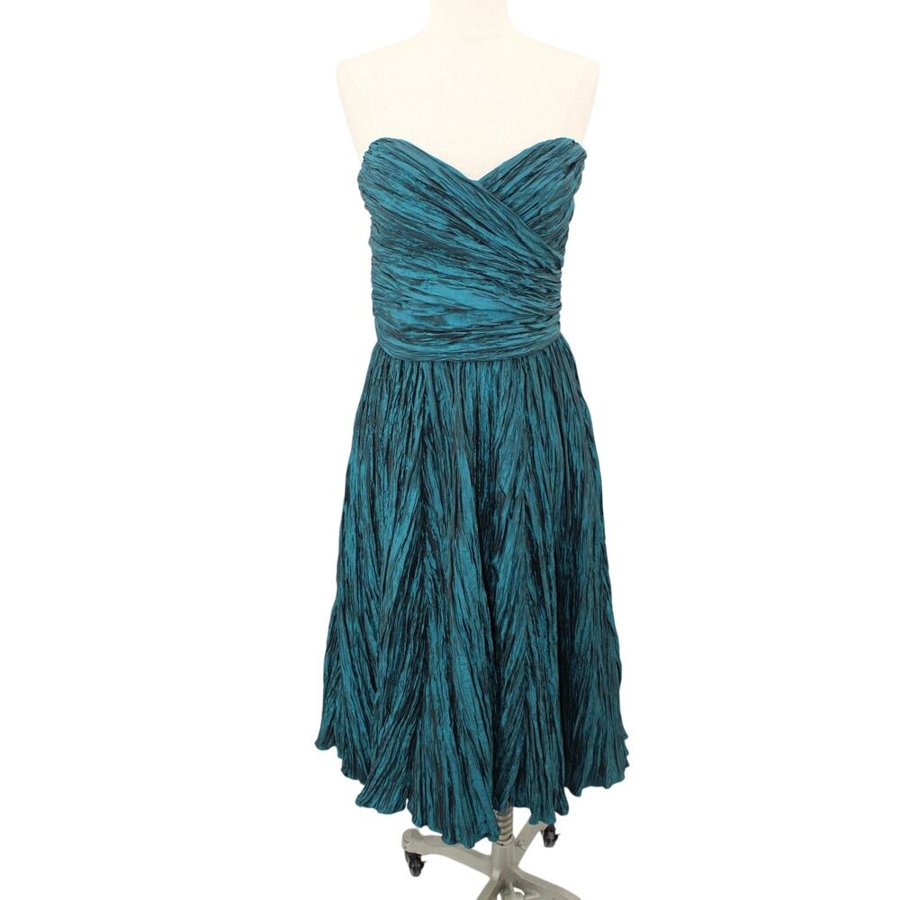 VTG ABS Collection Crinkle Strapless Fit Flare Cocktail Dress Size 10 Green